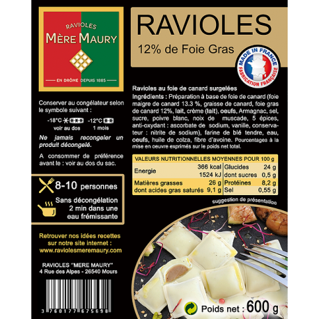 Ravioles au Foie de Canard - Mère Maury (Sachet de 600g surgelé)