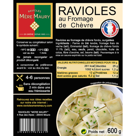 Ravioles au Fromage de Chèvre - Mère Maury (Sachet de 600g surgelé)